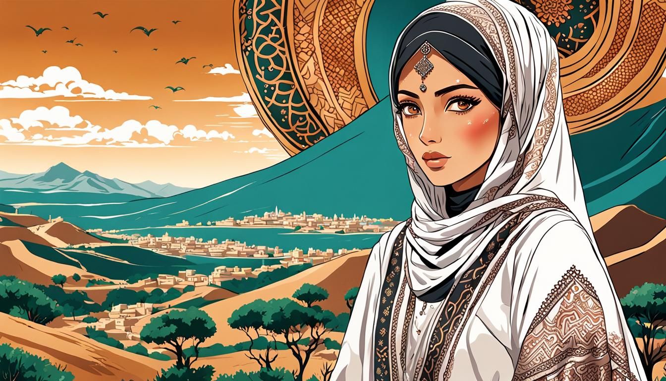 Anime Art: Stunning Algerian Woman in Traditional Dress