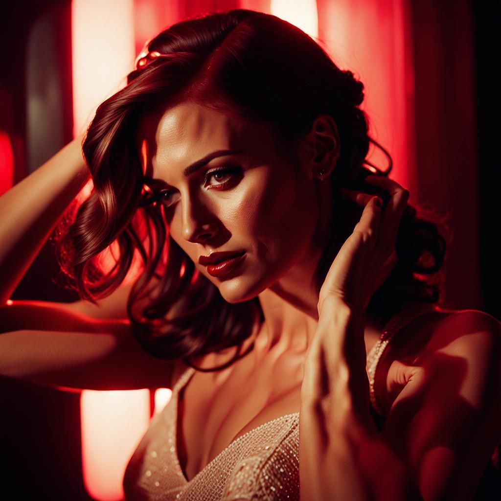 Film Noir Portrait in Dark Room with Red Lights