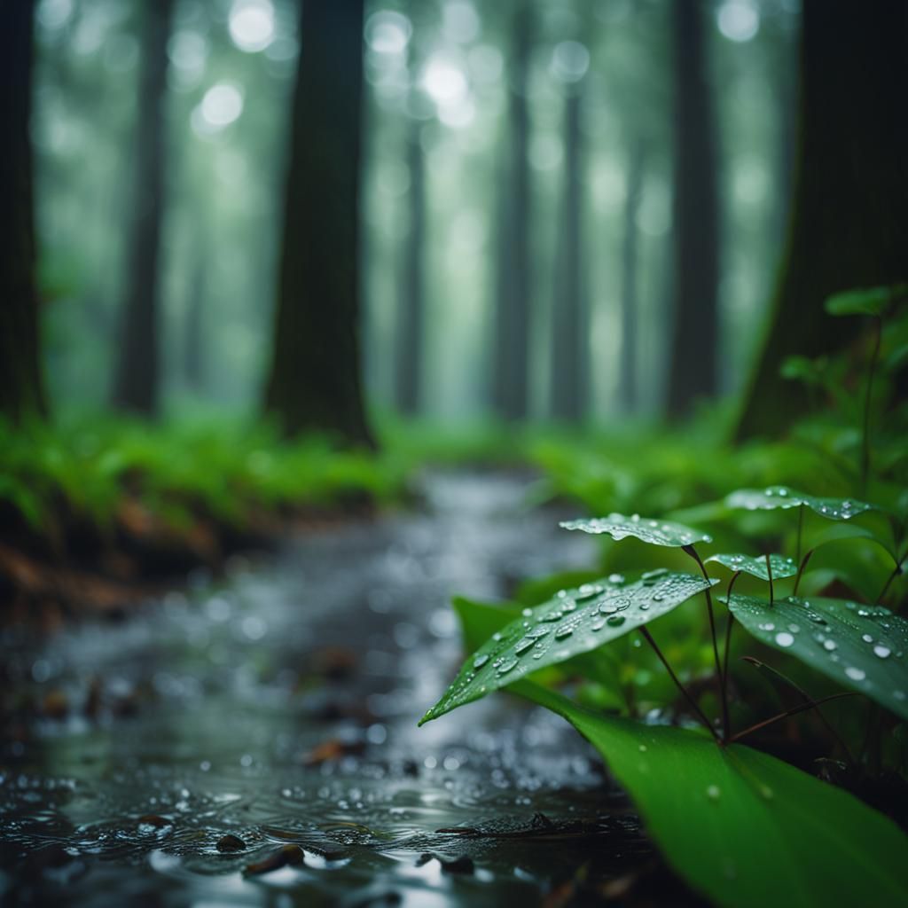 Rainy Forest Landscape in Cinematic Style