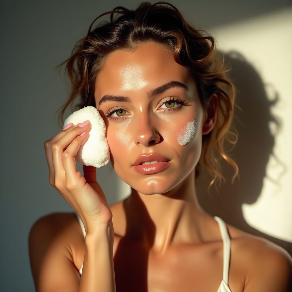 Woman Removing Makeup in Expressionist Oil Painting Style