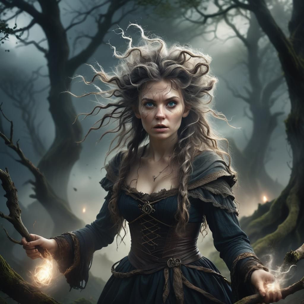 Mystical Woodwitch Portrait in a Stormy Forest
