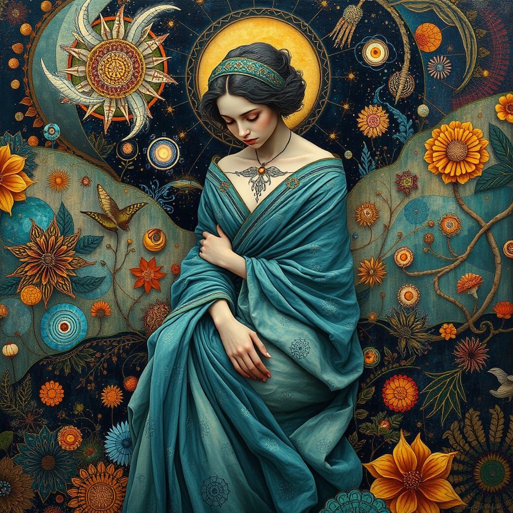 Surreal, Dreamlike Figure in Vibrant, Textured Environments