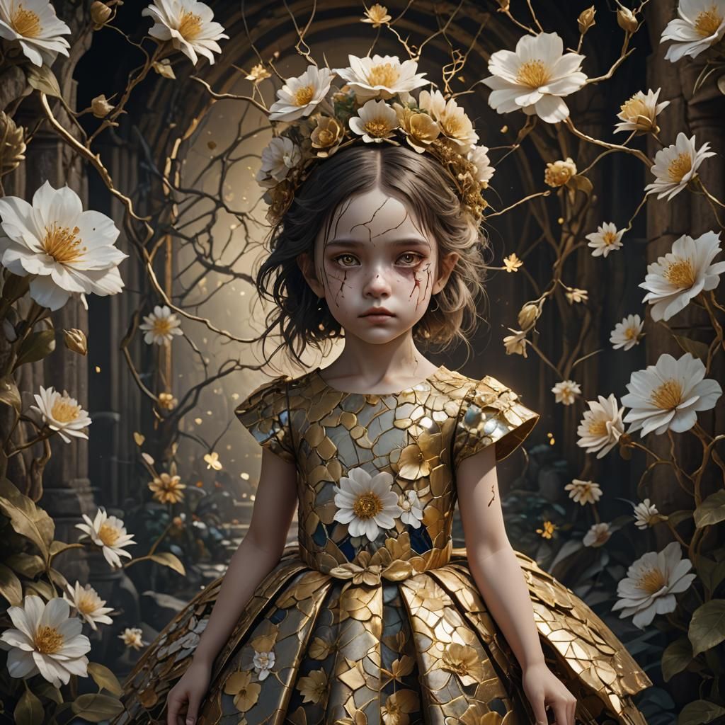 Creepy Little Girl with Cracked Porcelain Skin