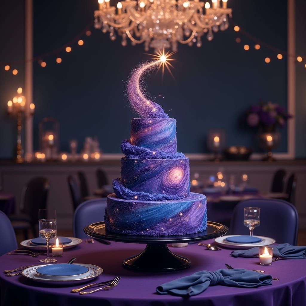 Surreal Galaxy Cake in Elegant, Whimsical Style