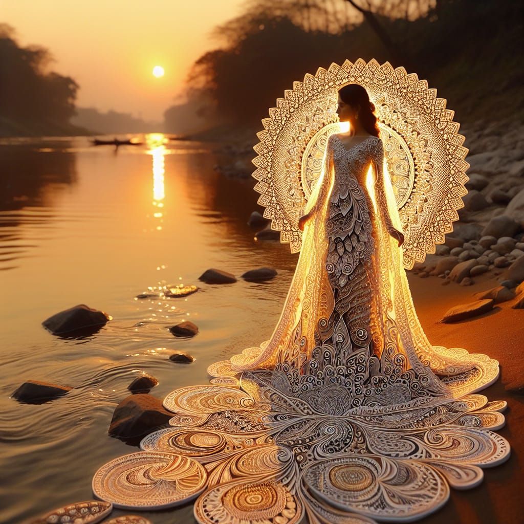 Luminescent Foam Dress in Zentangle Sunset