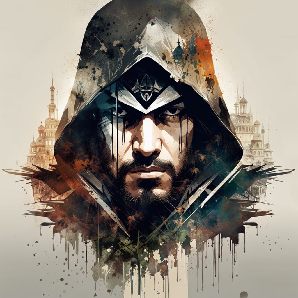 Assassin's Creed Double Exposure Portrait in Manhwa Style