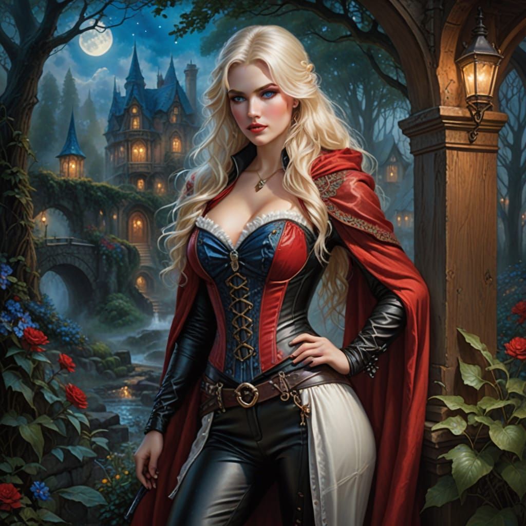 Sultry Red Riding Hood in Leather Fantasy Corset
