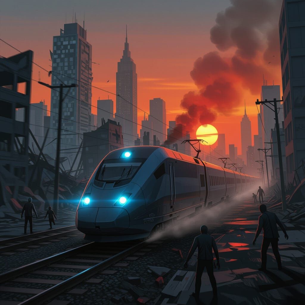 Futuristic Bullet Train Escapes Zombie Apocalypse City