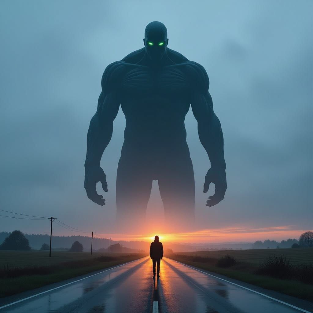 Giant Figure Ominous Horizon Early Morning