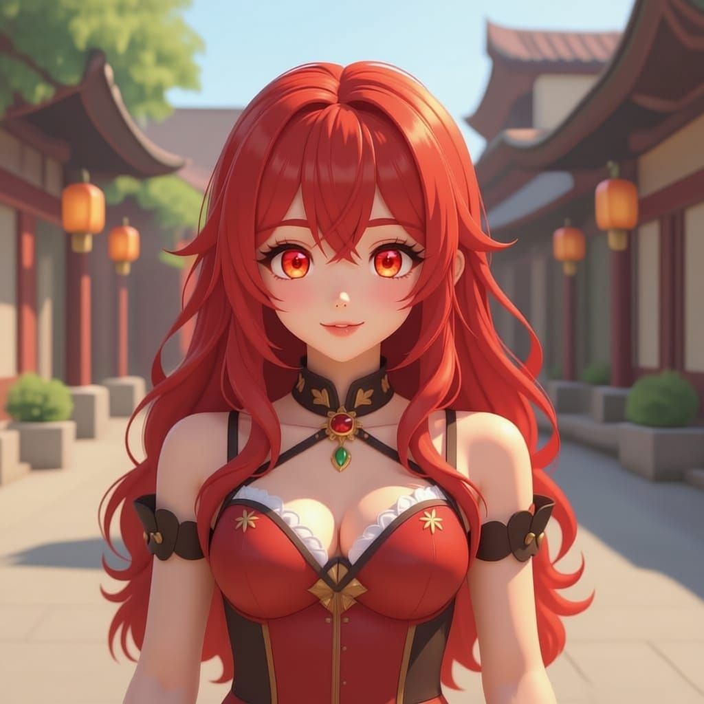 Detailed Anime Girl Portrait in Red