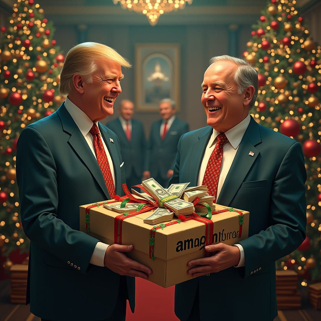 Politicians in Splendid Christmas Wonderland with Hundred-Do...