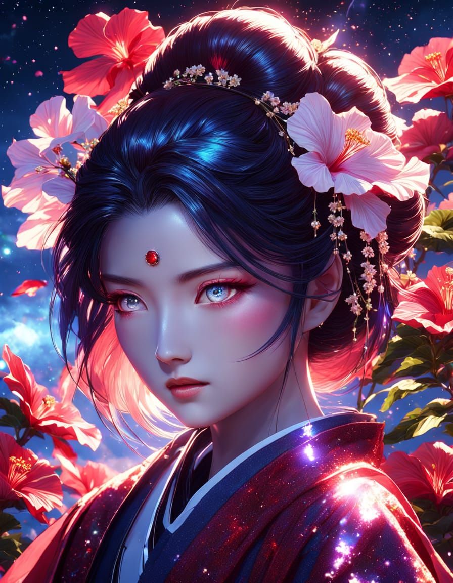 Celestial Geisha Portrait in Anime Style
