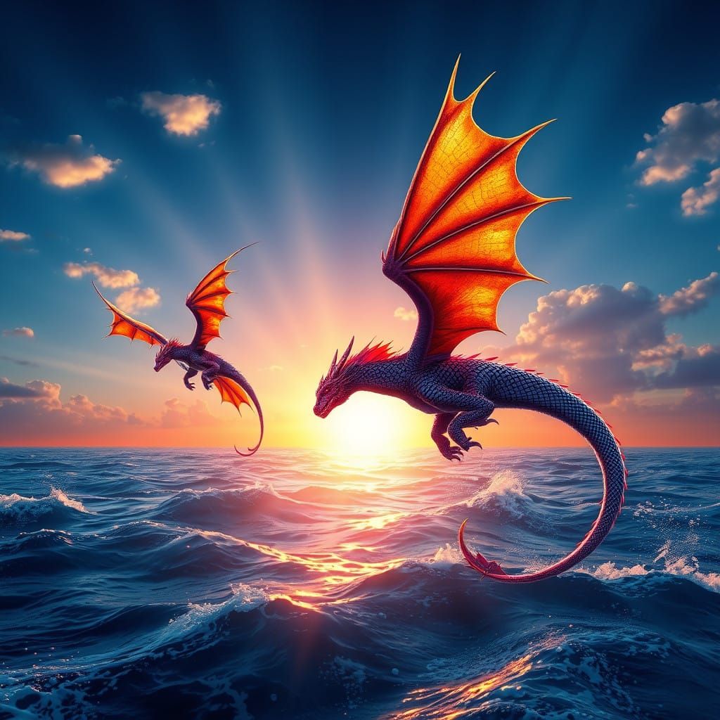 Ethereal Dragons on a Crystal Ocean