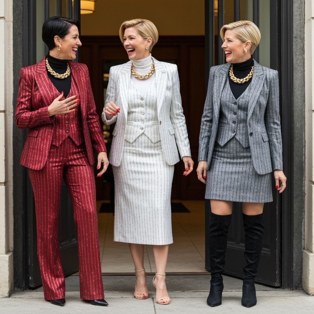 Glamorous Businesswomen in Pinstripe Suits