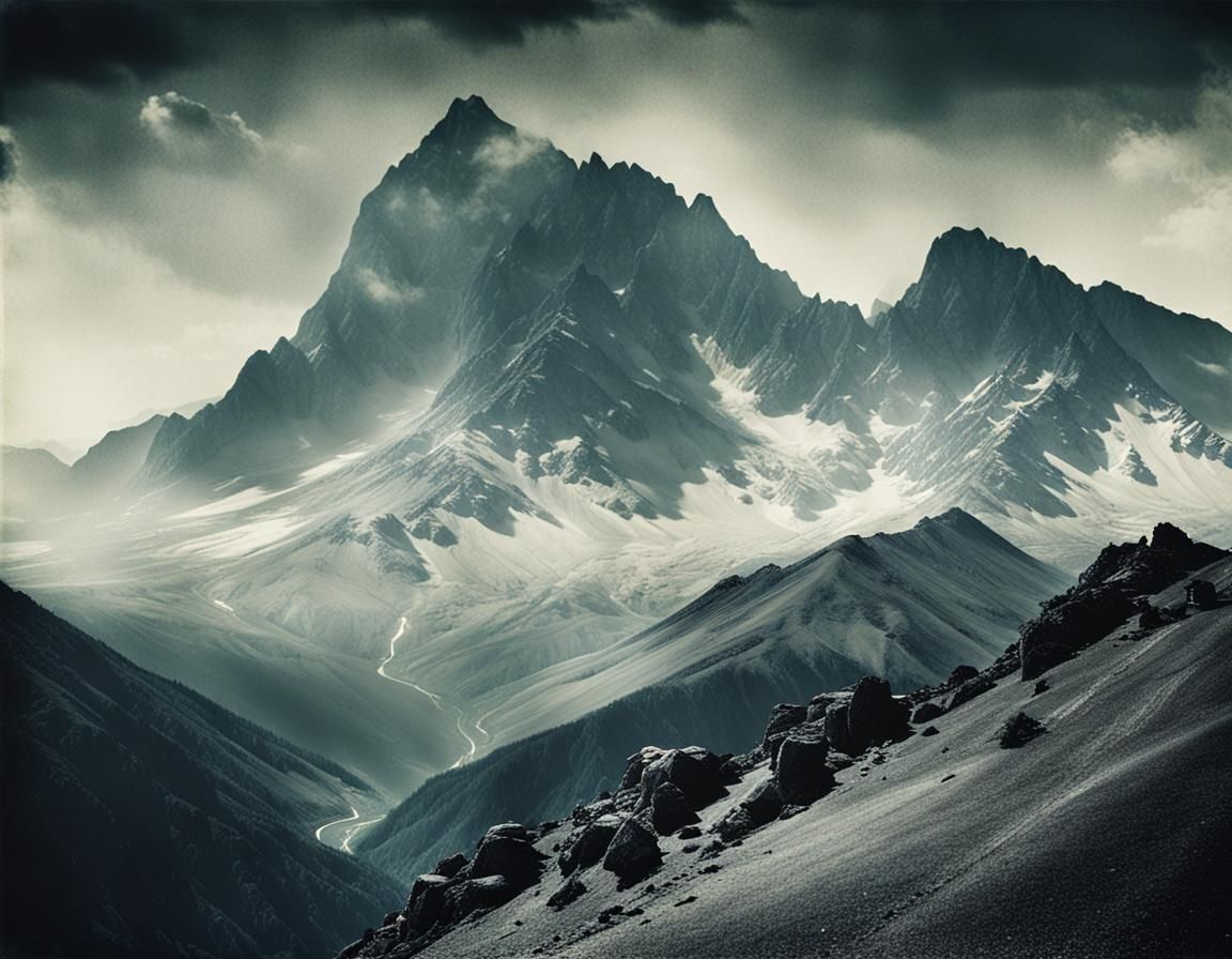 Mountain Landscape in Moody Italian Renaissance Style
