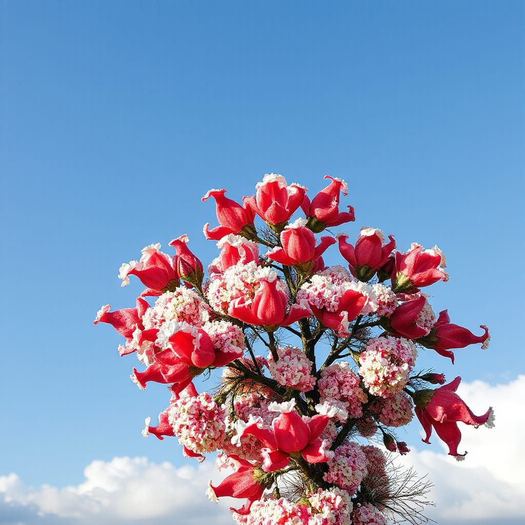 Abstract Dreamlike Design in Red and White