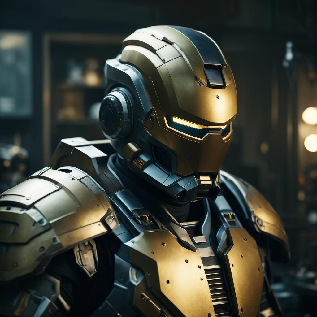 Genius Develops Armored Suit: Cinematic Film Still