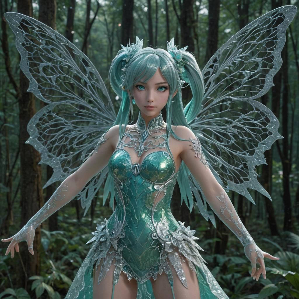 Hatsune Miku as Silver Fairy in Forest