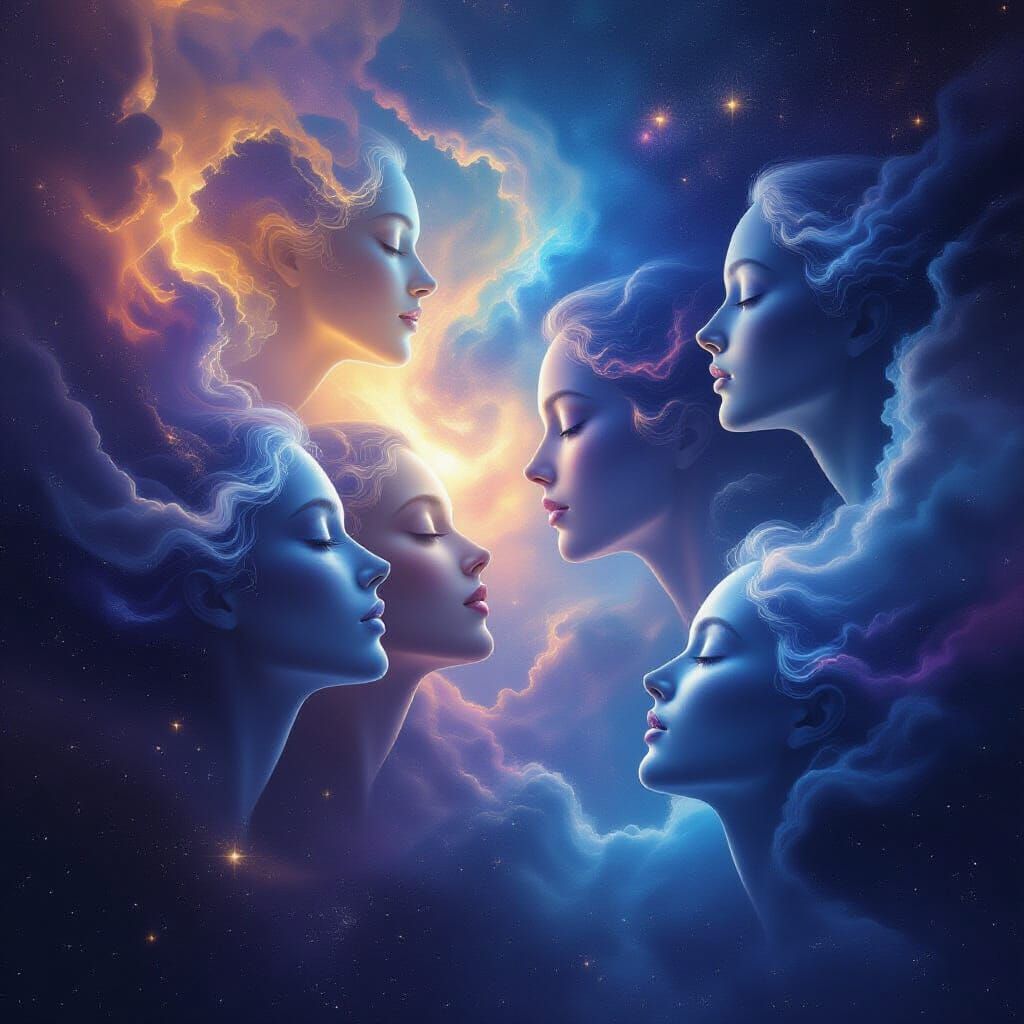 Ethereal Faces in a Cosmic Starscape