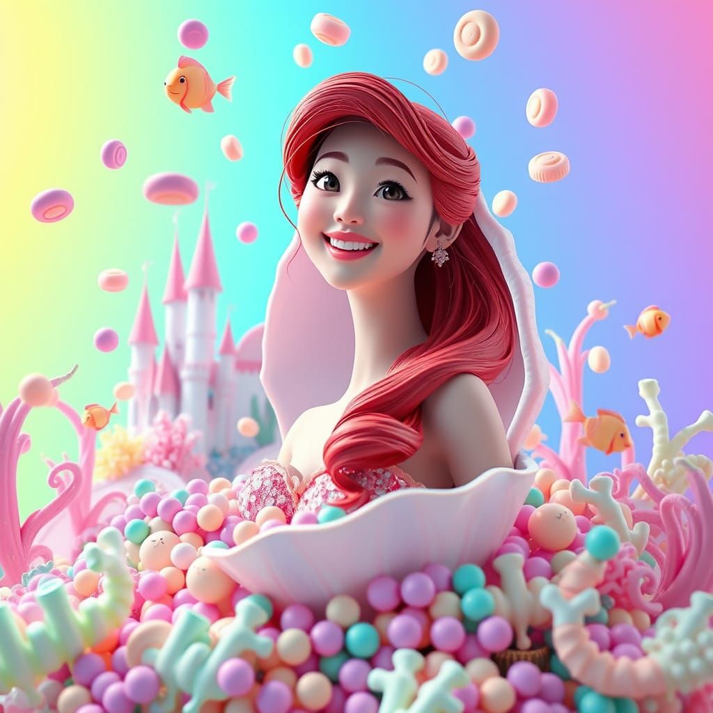 Surreal Ariel Cosplay with Pastel Candies, 3D Art