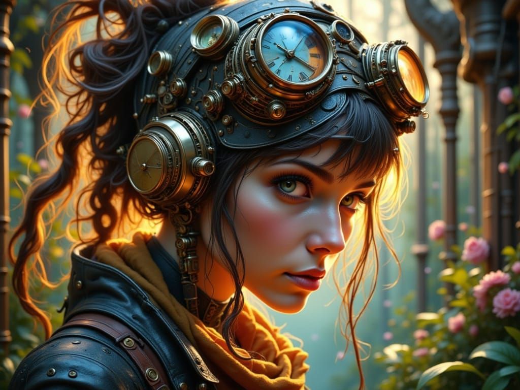 Steampunk Explorer Discovers Treasure in Ancient Ruins