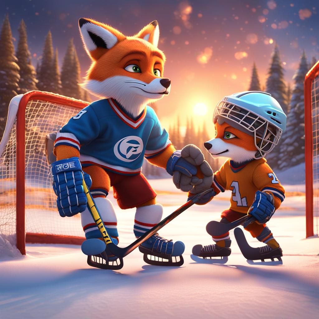 Fox Plays Hockey in Pixar Animation Style