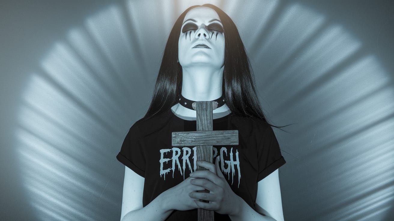Gothic Woman with Cross in Dramatic Lighting
