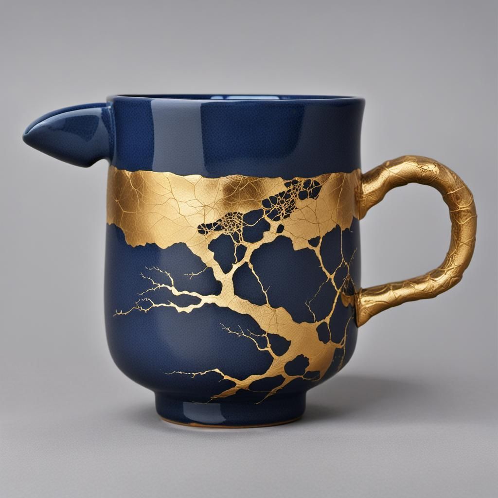 Gold Kintsugi Repair on Broken Japanese Teacup