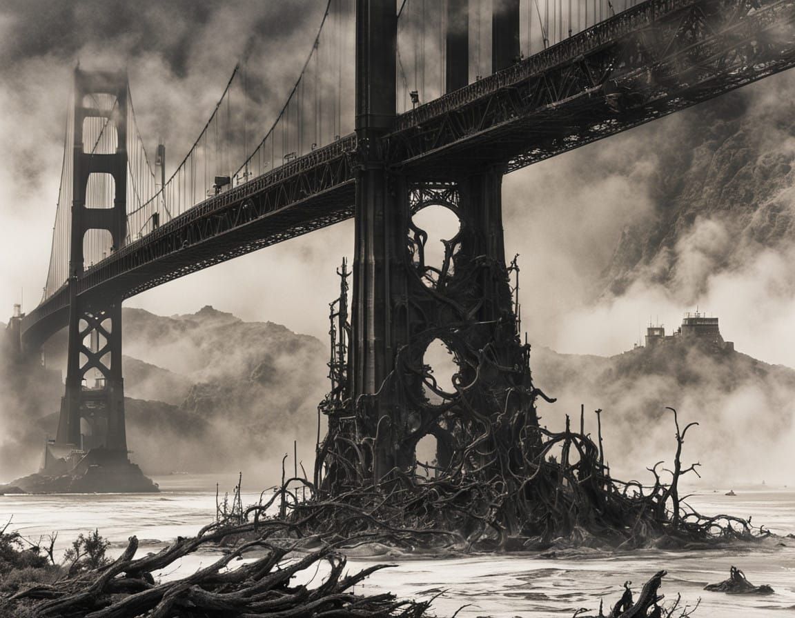 Surreal Steampunk Nightmare: Golden Gate Bridge Consumed by...