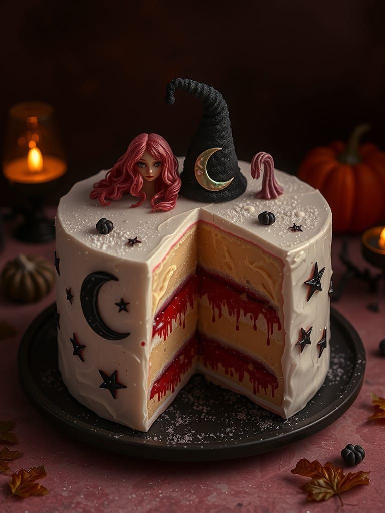 Gothic Witch with Pink Hair in Bioluminescent Slime Scene