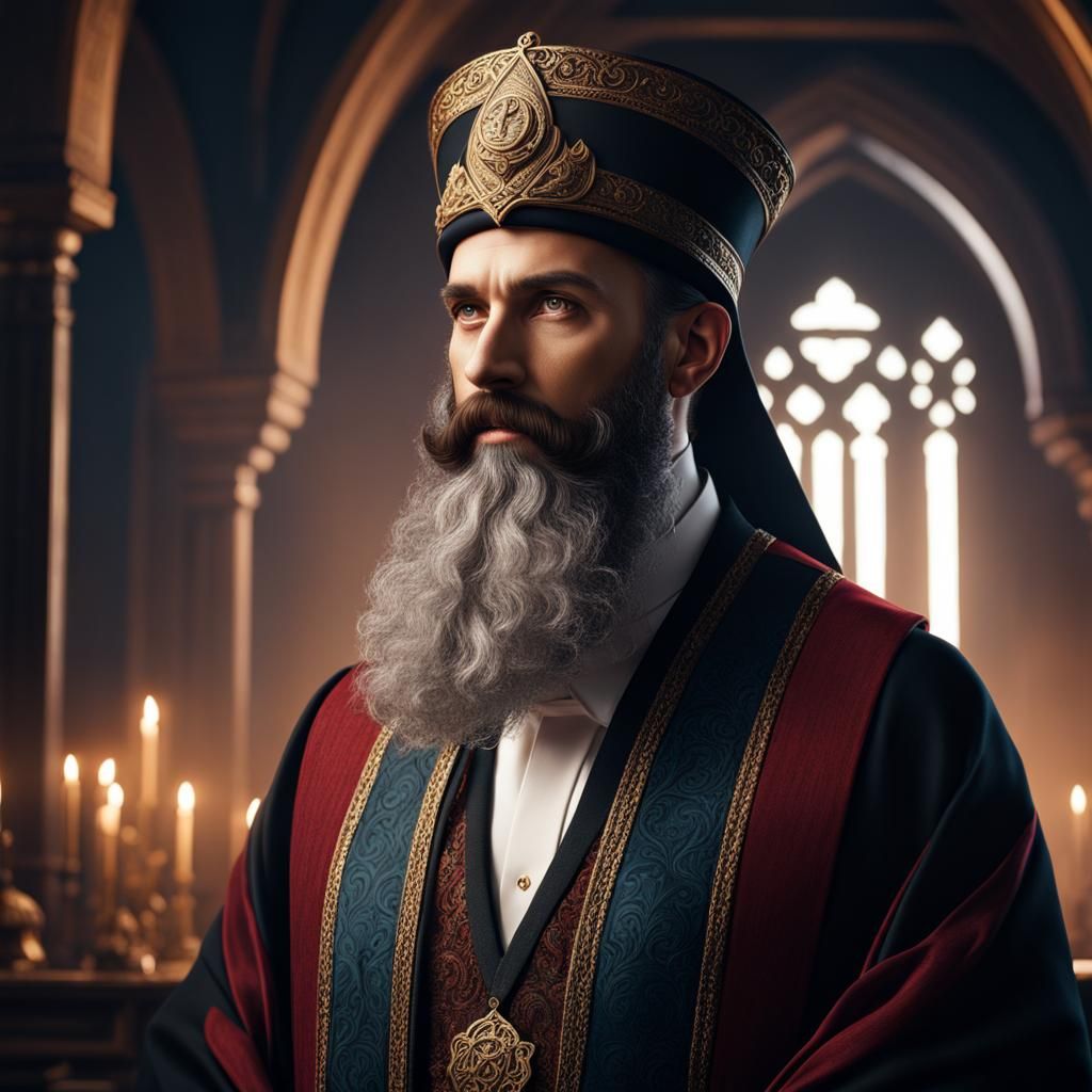 Detailed Matte Painting of Rabbi with Beard