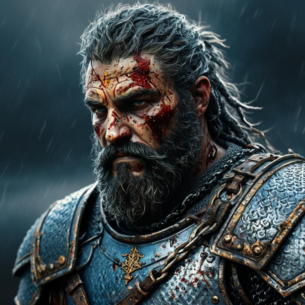 Battle-Hardened Warrior in Chainmail Armor: Digital Painting