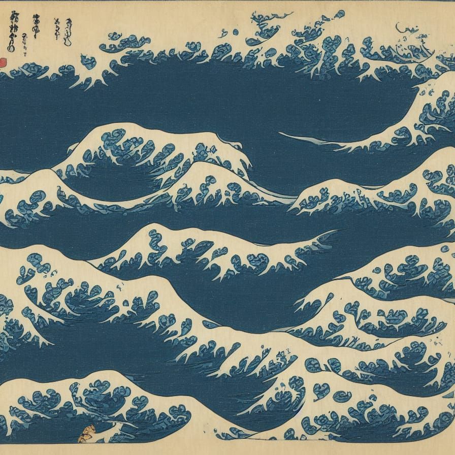 Massive Wave Crashes on Rugged Coastline in Ukiyo-e Style