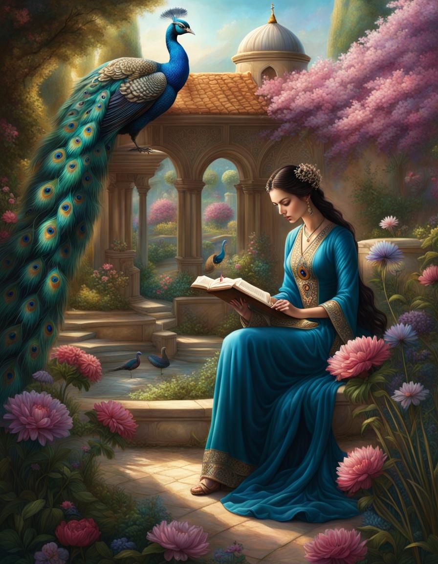 Reading a book in a Byzantine garden