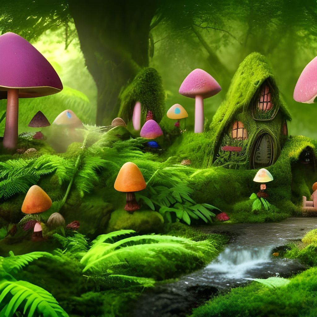 Enchanted Fairy Village in Pre-Raphaelite Style