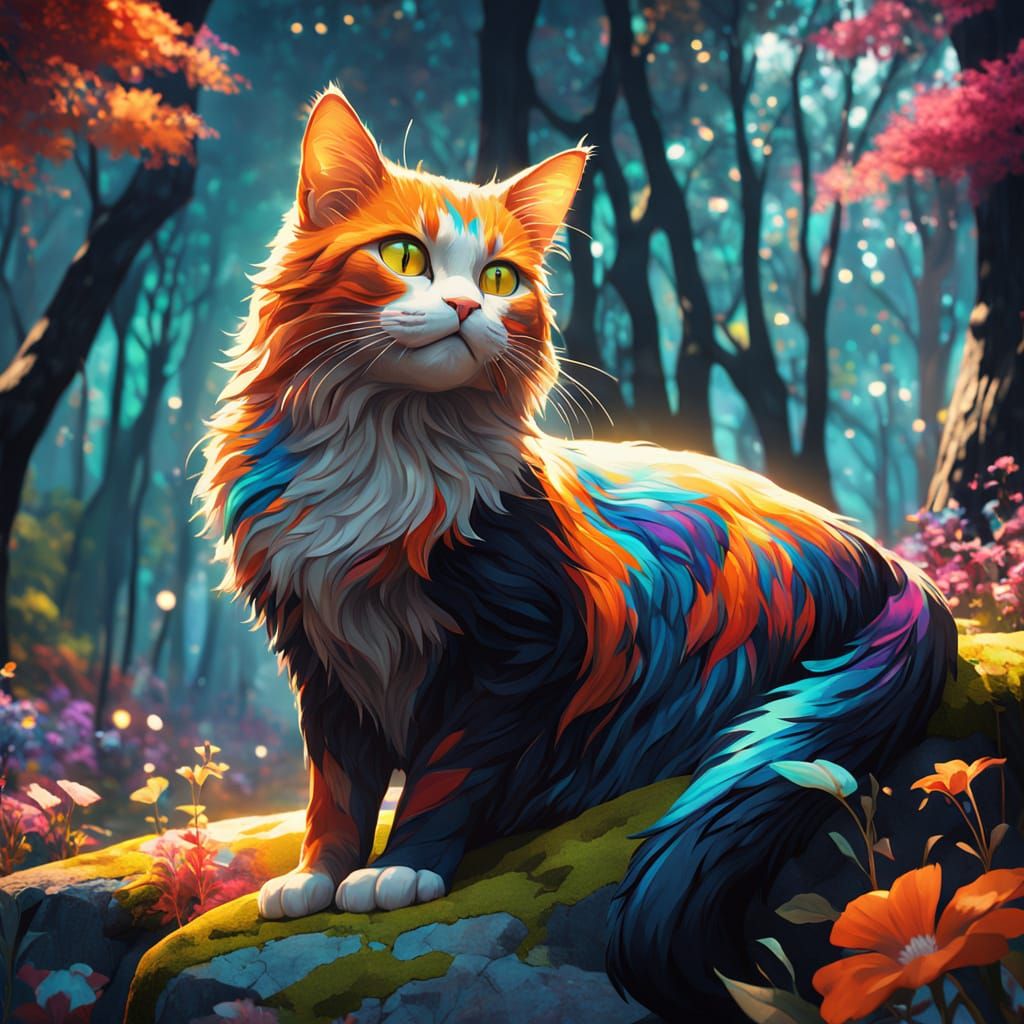 Whimsical Feline Portrait in Vibrant Oil Painting Style