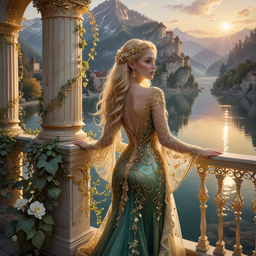 Shimmering Sunset Princess in Golden Blizzard Attire
