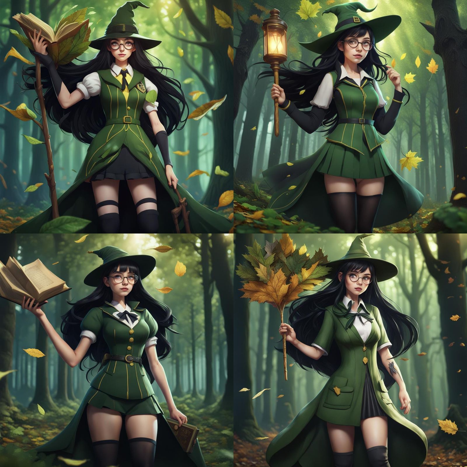 Anime Witch in Forest Library, Detailed Matte Painting