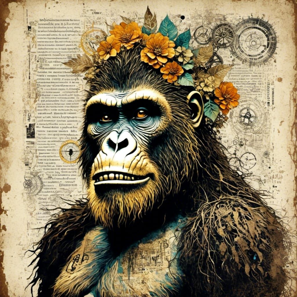 Whimsical Bigfoot in Watercolor with Occult Symbols