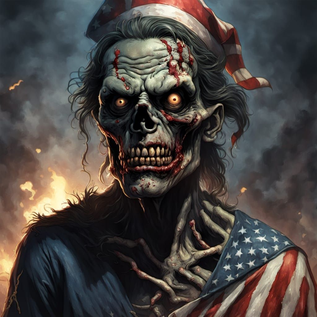 Darkly Illustrated 4th of July Zombie in Horror Art