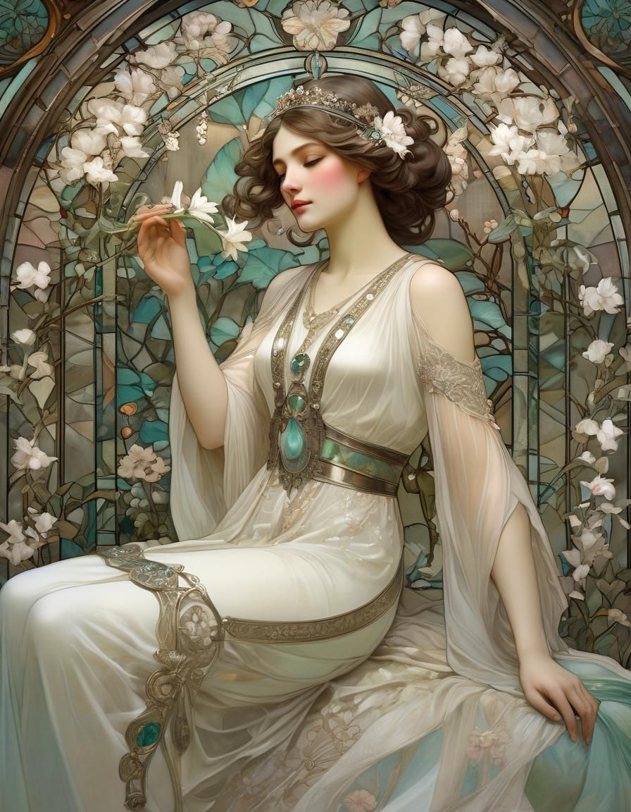 Art Nouveau, woman with lilies
