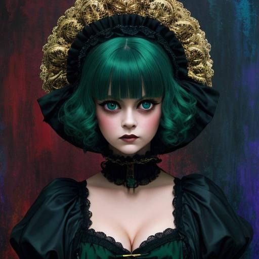 Pale Goth Emo Porcelain Doll in Surrealist Style