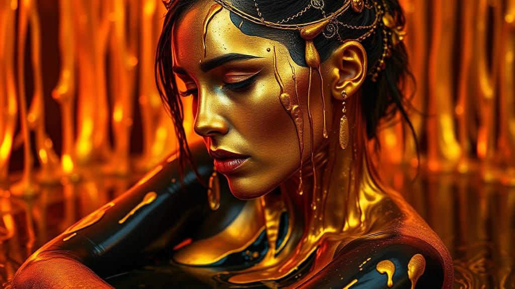 Golden Goddess in a Pool of Molten Treasure