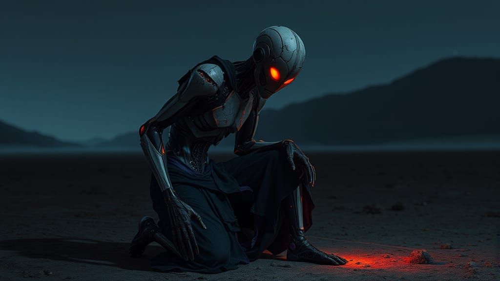 Android in Barren Landscape, Cyberpunk Style