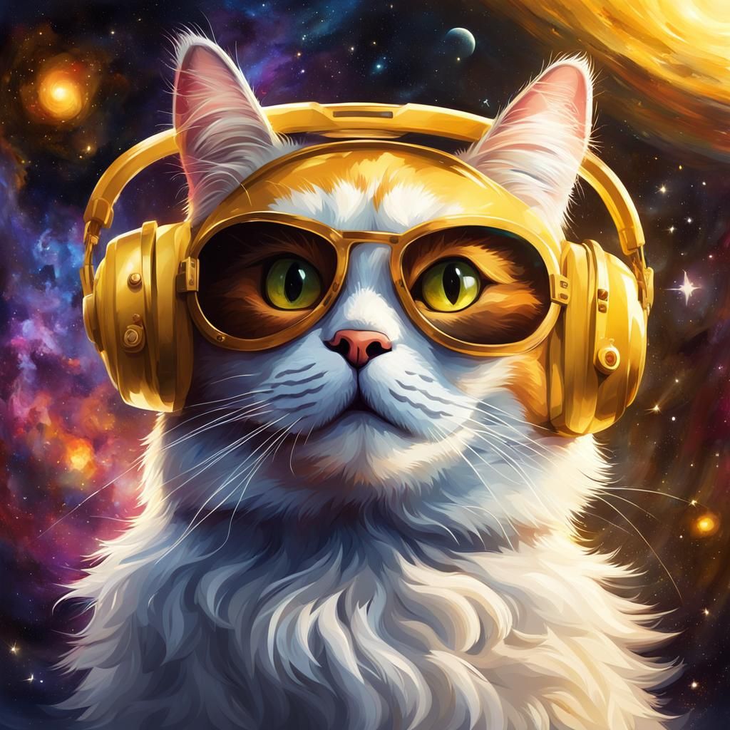 Happy Cat in Space: Digital Art Masterpiece