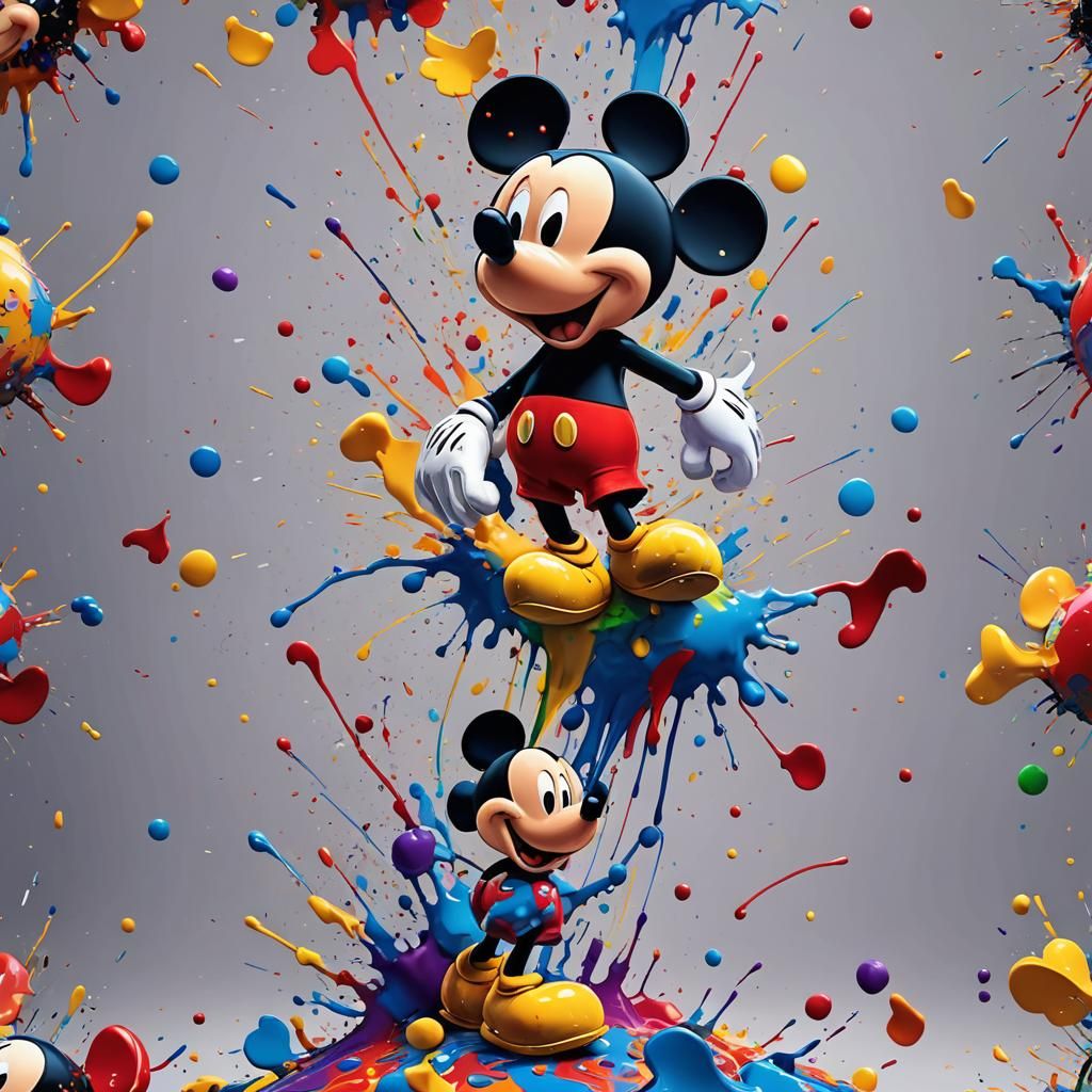 Mickey Mouse Emerges from Colorful Paint Splash