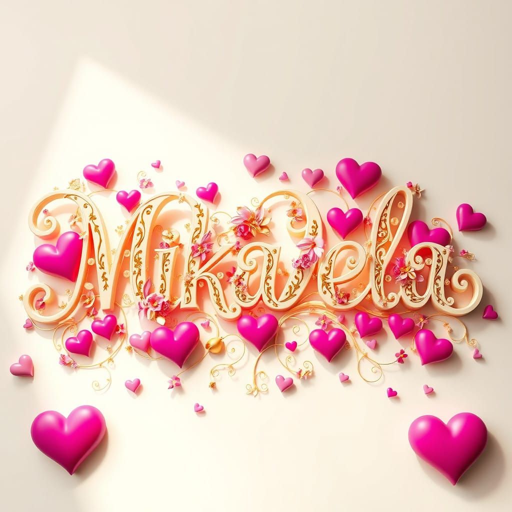 Luxurious Golden Letters in Creamy Filigree with Delicate Fl...