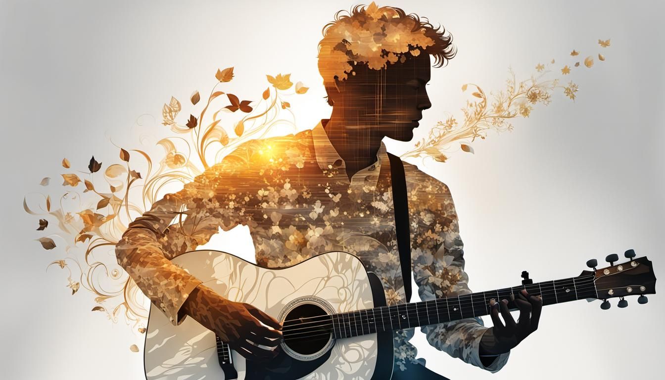 Silhouette Guitarist: Four Seasons in Double Exposure