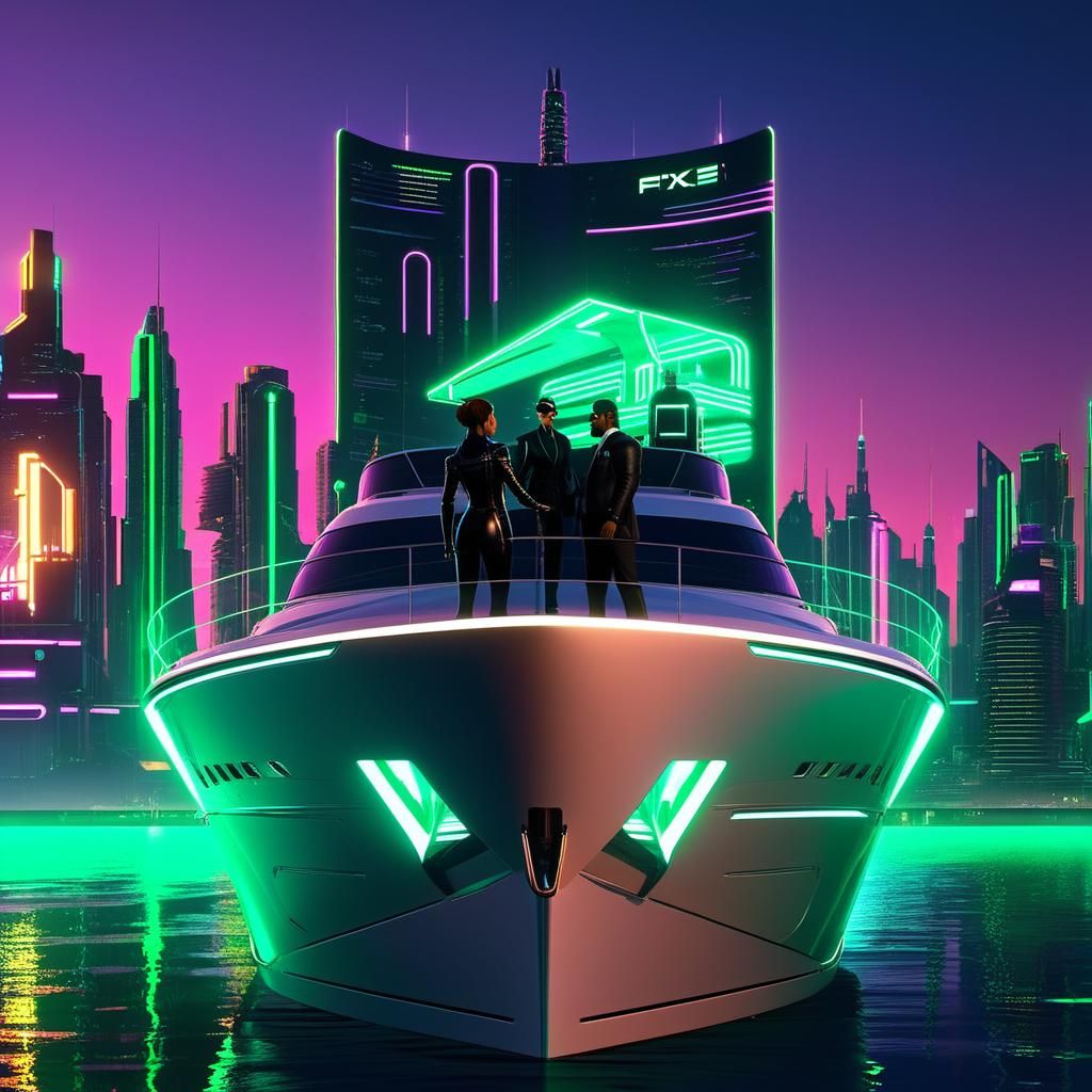 Cyberpunk Metropolis Deal on Yacht Deck