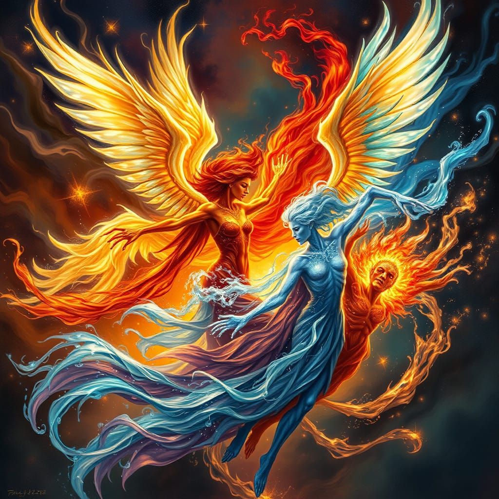 Swirling Elemental Spirits Dance in Hyper-Realistic Harmony